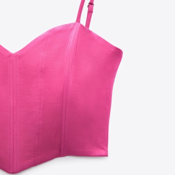 Zara Bustier Crop Top Pink Medium Satin - Picture 4 of 5